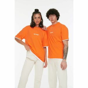 Trendyol Orange Unisex Relaxed Fit Crew Neck Short Sleeve Printed T-Shirt kép