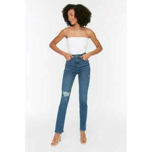 Trendyol Dark Blue Ripped High Waist Skinny Flare Jeans kép