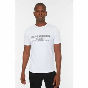 Trendyol White Men's Slim Fit Crew Neck Short Sleeve Printed T-Shirt kép