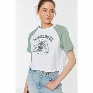 Trendyol Mint Color Block Printed Crop T-Shirt kép