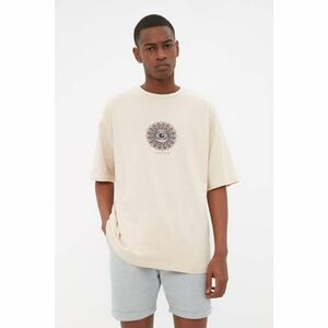 Trendyol Beige Men's Relaxed Fit Crew Neck Short Sleeve Printed T-Shirt kép