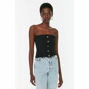 Trendyol Black Ribbed and Buttoned Crop Knitted Blouse kép