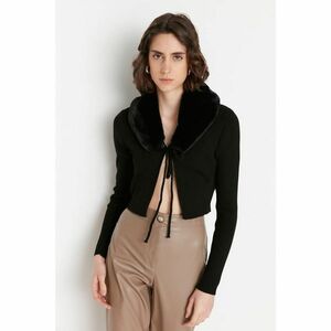 Trendyol Black Fur Collar Detailed Knitwear Cardigan kép