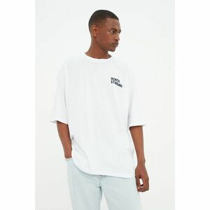 Trendyol White Men's Oversize Fit Crew Neck Short Sleeve Printed T-Shirt kép