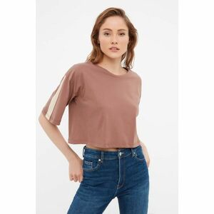 Trendyol Brown Stripe Detailed Loose Crop Knitted T-Shirt kép