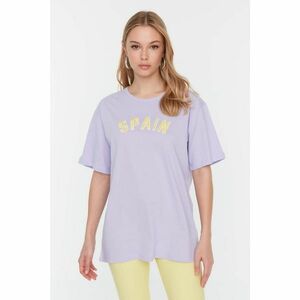 Trendyol Lilac Embroidered Boyfriend Knitted T-Shirt kép
