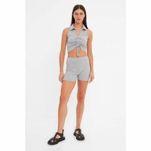 Trendyol Gray Ruffle Detailed Camisole Crop Knitted Bottom-Top Set kép