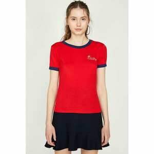 Koton Women's Red Crew Neck Short Sleeve Appliqued T-Shirt kép