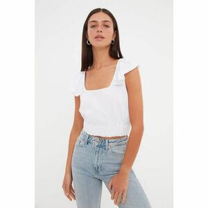 Trendyol White Ruffle Detailed Crop Knitted Blouse kép