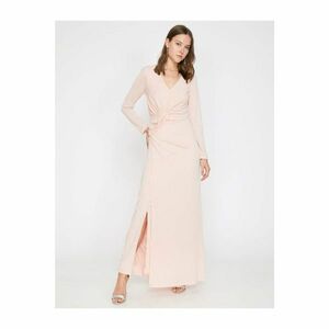 Koton Women's Pink Long Sleeve V-Neck Maxi Slit Detailed Pleated Dress kép