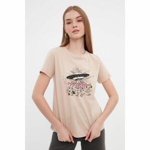 Trendyol Beige Printed Basic Knitted T-Shirt kép