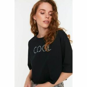 Trendyol Black Printed Loose Crop Knitted T-Shirt kép