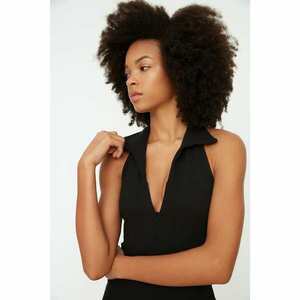 Trendyol Black Shirt Collar Bodycone Knitted Dress kép