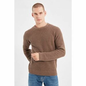 Trendyol Brown Men's Slim Fit Crew Neck Raglan Sleeve Basic Knitwear Sweater kép