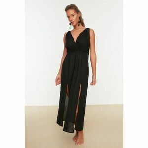 Trendyol Black Slit Detailed Linen Look Long Beach Dress kép