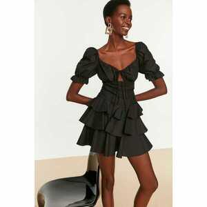 Trendyol Black Ruffle Detailed Poplin Dress kép