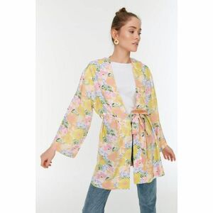 Trendyol Multicolored Floral Patterned Belted Natural Fabric Pocket Detailed Kimono&Caftan kép