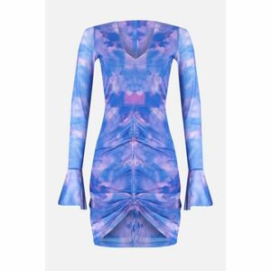 Trendyol Lilac Printed Ruffle Detailed Tulle Knitted Dress kép