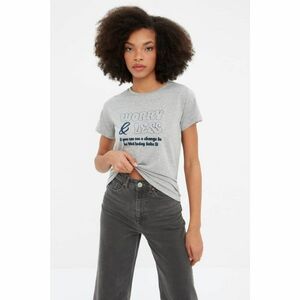 Trendyol Gray Melange Printed Basic Knitted T-Shirt kép