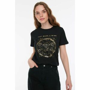 Trendyol Black Foil Printed Basic Knitted T-Shirt kép