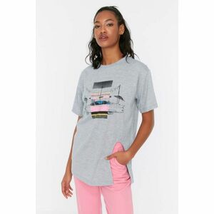 Trendyol Gray Printed Boyfriend Knitted T-Shirt kép