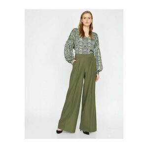 Koton Women's Green Normal Waist Pocket Detailed Wide Leg Trousers kép