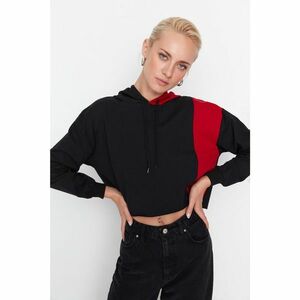 Trendyol Black Color Block Crop Slim Sweatshirt kép