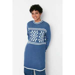 Trendyol Blue Heart Embroidery Detailed Knitwear Sweater kép