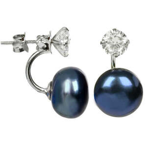 JwL Luxury Pearls JwL Luxury Pearls Ezüst fülbevaló kék igazgyönggyel és kristállyal 2 az 1-ben JL0225 kép