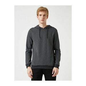 Koton Men's Gray Striped Hooded Long Sleeve Sweatshirt kép