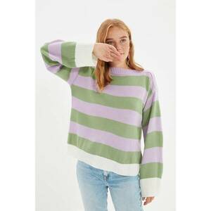 Trendyol Lilac Oversize Striped Knitwear Sweater kép