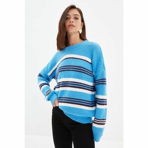 Trendyol Blue Crew Neck Oversize Knitwear Sweater kép