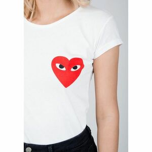 Women's t-shirt with red heart and eyes - white, kép