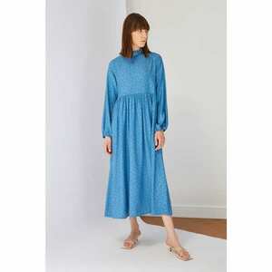 Trendyol Kék nyomtatott fodros állvány gallér ruha kép