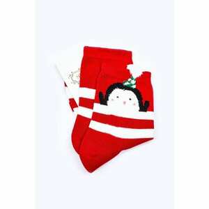 Karácsonyi pamut csíkos zokni pingvinvörös kép