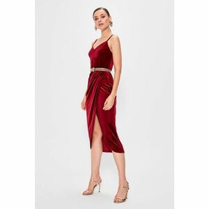 Trendyol Claret Red Wrap Velvet Dress kép