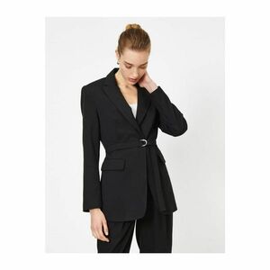 Koton Women's Black V-Neck Double Pocket Tie Waist Jacket kép
