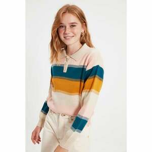 Trendyol Por színes blokk Polo Gallér kötöttáru pulóver kép