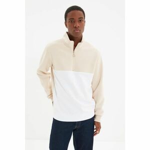 Trendyol Beige Men's Paneled Zippered Stand-Up Collar Regular Sweatshirt kép