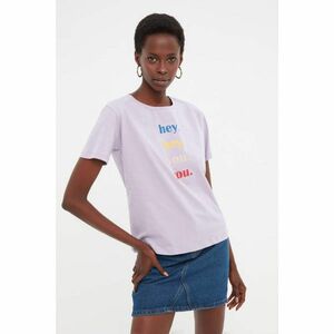 Trendyol Lilac Printed Semifitted Knitted T-Shirt kép