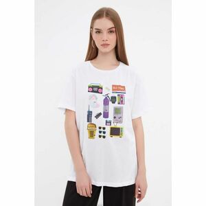 Trendyol White Printed Boyfriend Knitted T-Shirt kép