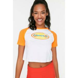 Trendyol Orange Printed Crop Knitted T-Shirt kép