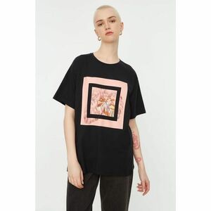 Trendyol Black Printed Boyfriend Knitted T-Shirt kép