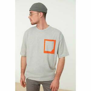 Trendyol Gray Men's Oversize Fit 100% Cotton Crew Neck Short Sleeved T-Shirt with Pocket kép