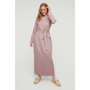 Trendyol Dried Rose Crew Neck Pleated and Sash Detailed Dress kép