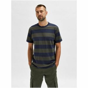 Khaki Striped Basic T-Shirt Selected Homme Silas - Men kép