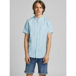 Light Blue Linen Short Sleeve Shirt Jack & Jones Summer - Men kép