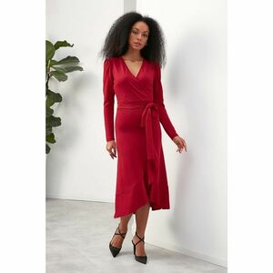 Trendyol Claret Red Double Breasted Collar Ruffle Knitted Dress kép