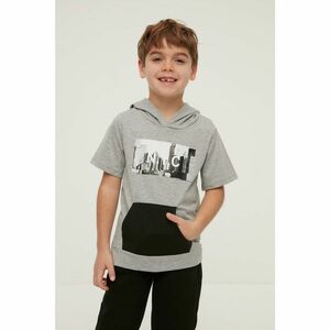 Trendyol Gray Hooded Printed Boy Knitted T-Shirt kép