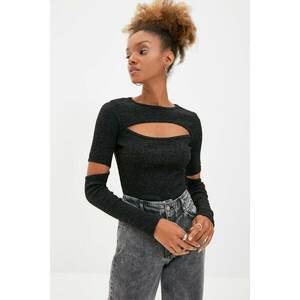 Trendyol Black Fake Knitwear Cut Out Detailed Knitted Blouse kép